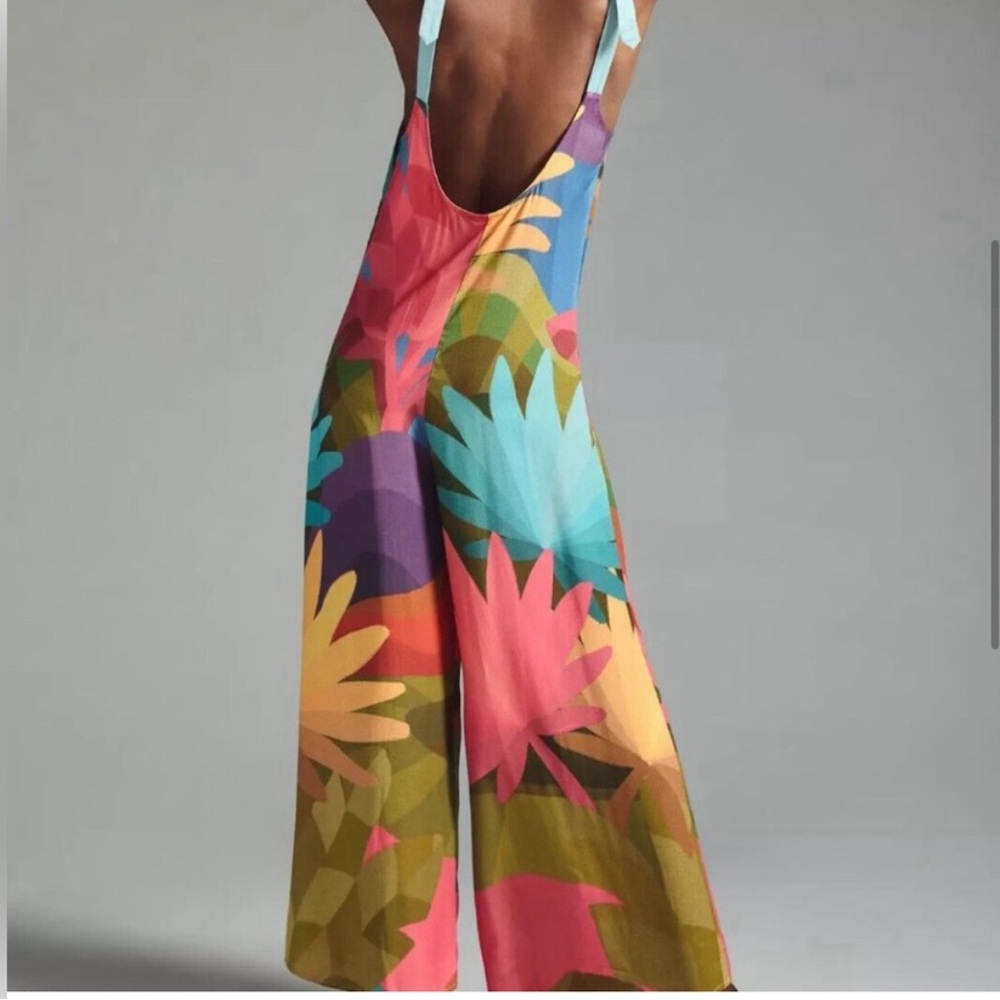 Farm Rio Anthropologie Multicolor Abstract Floral Carioca Winter Jumpsuit size S - Picture 2 of 16